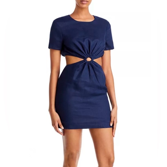Staud Epona 100% Linen Cut Out Sheath Dress Blue Lined Size Medium - Picture 1 of 13